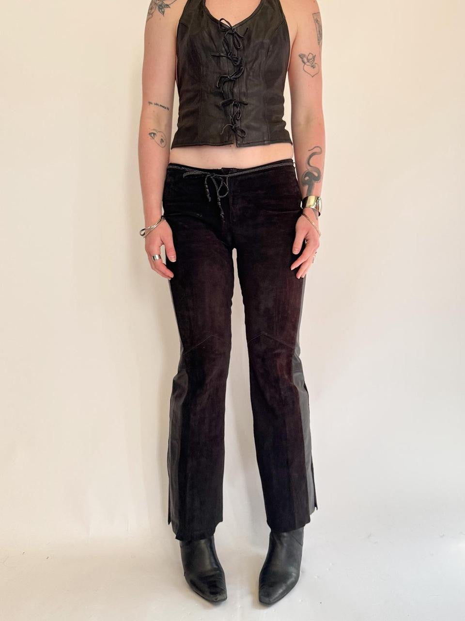 vintage low rise flare leather pants