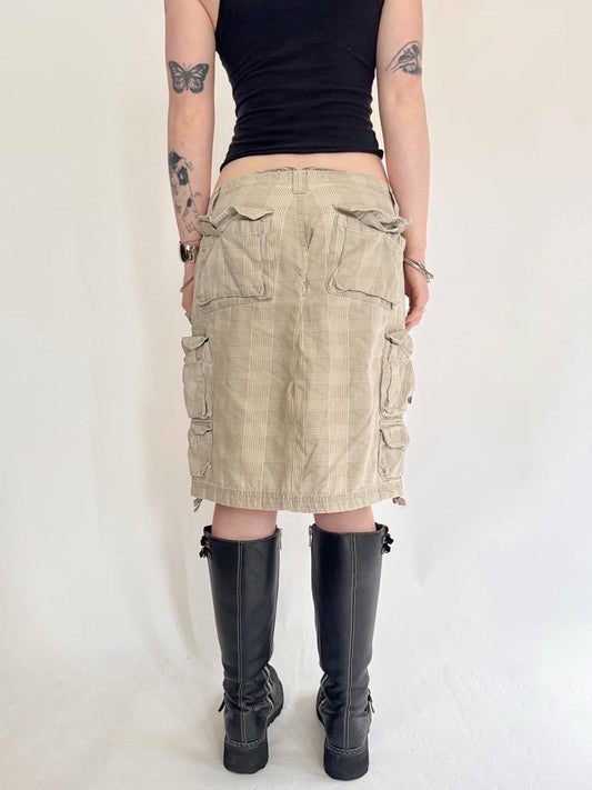vintage plaid cargo midi skirt