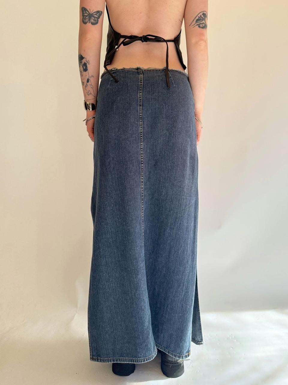 vintage denim maxi skirt