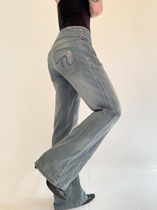 vintage y2k belted flare jeans