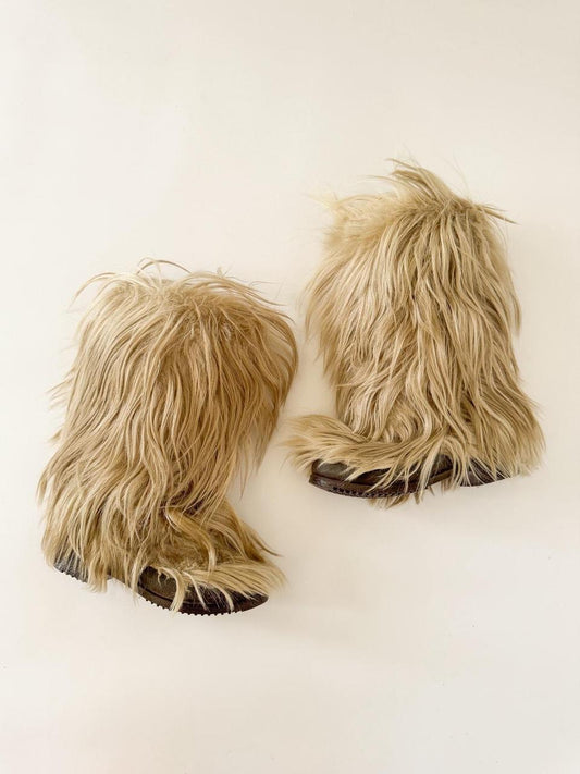 vintage shaggy goat fur boots