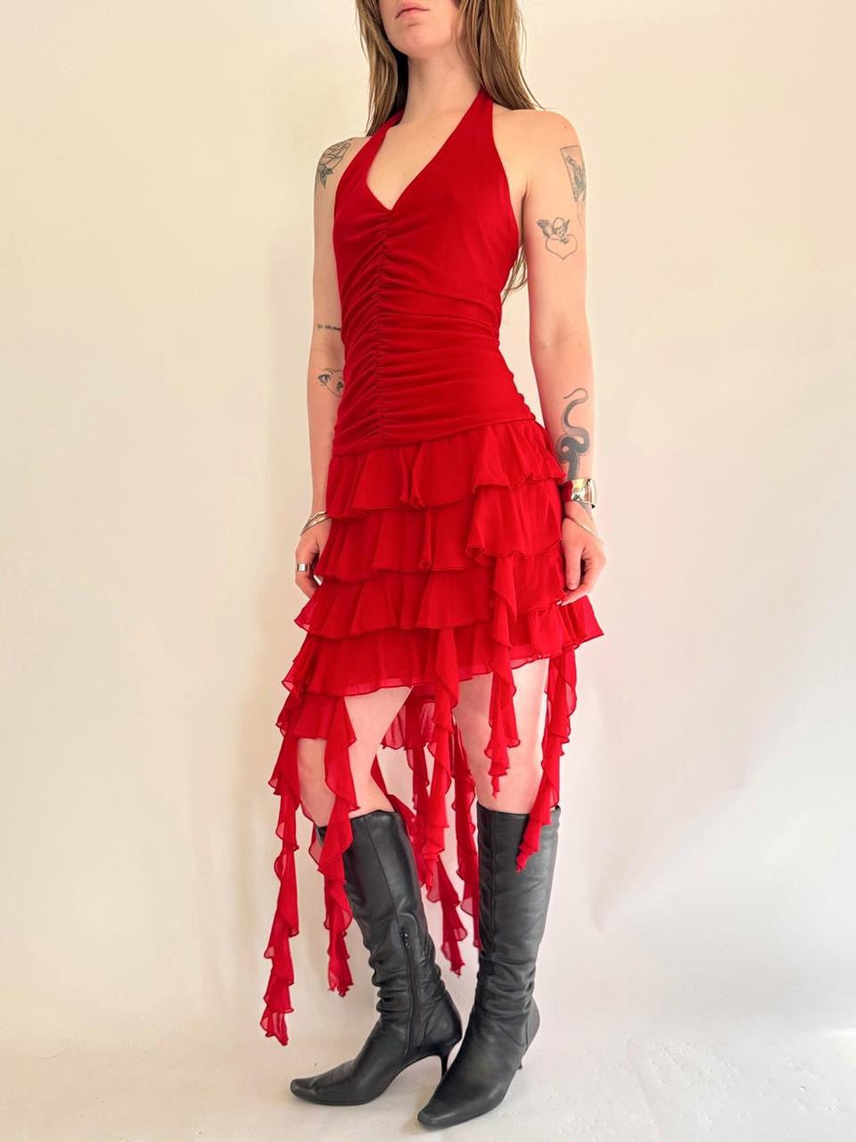 vintage halter ruffled dress