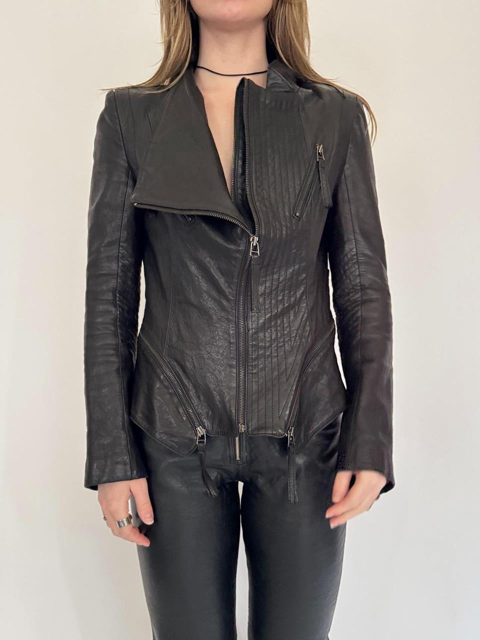 vintage asymmetrical leather moto jacket