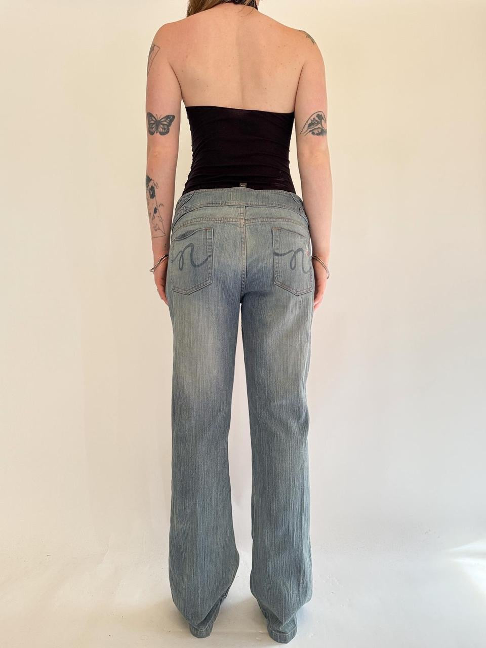 vintage y2k belted flare jeans