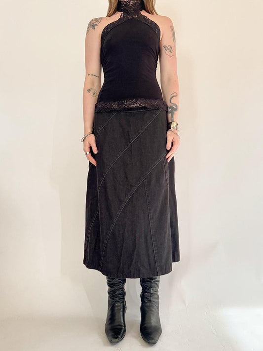 vintage subversive denim midi skirt