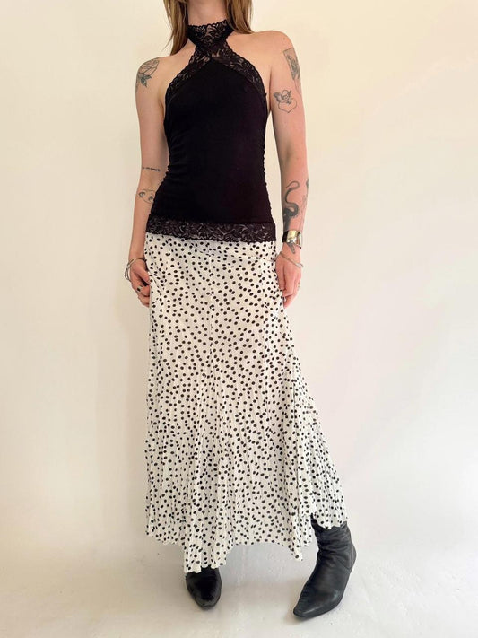vintage polka dot mesh maxi skirt