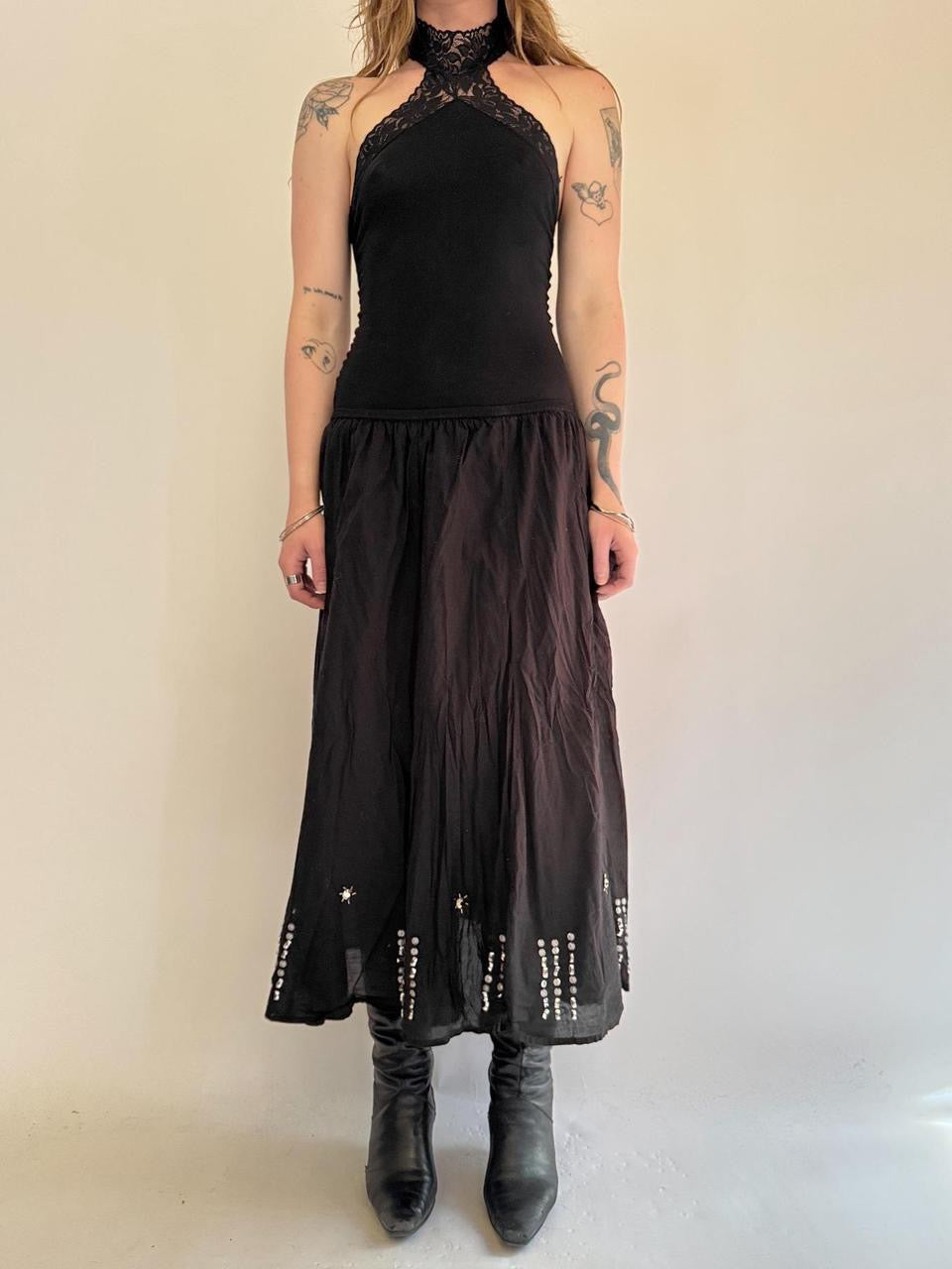 vintage studded midi skirt