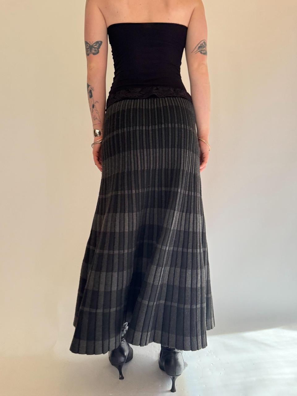 vintage plaid pleated maxi skirt