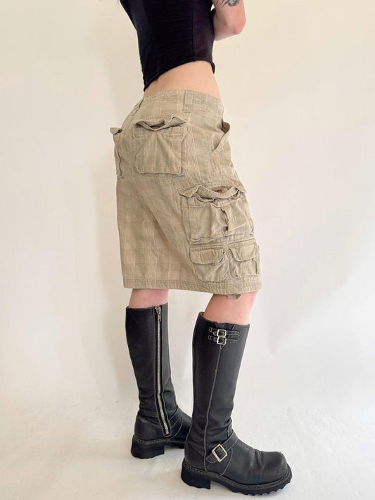 vintage plaid cargo midi skirt