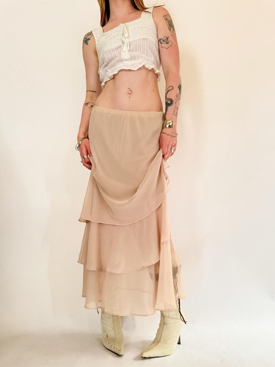 vintage tiered ruffled maxi skirt
