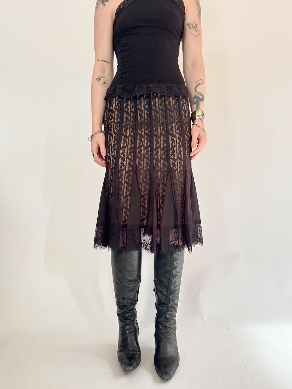 vintage pleated lace midi skirt