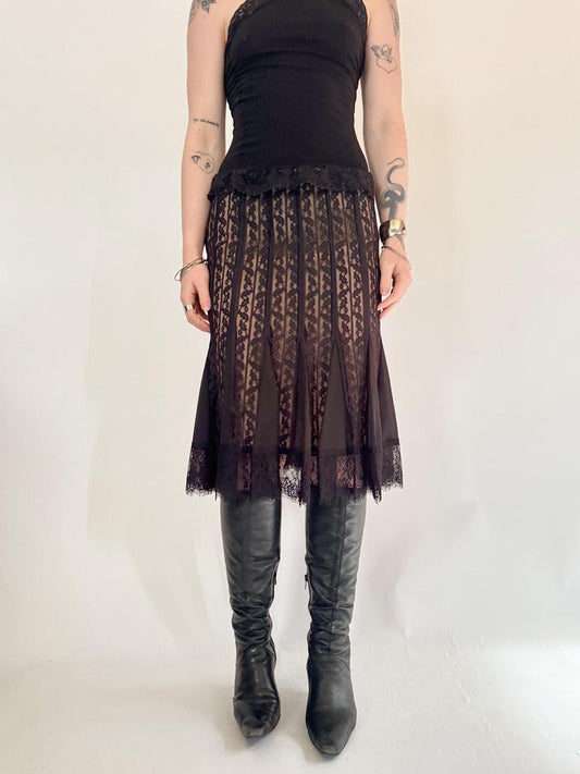 vintage pleated lace midi skirt