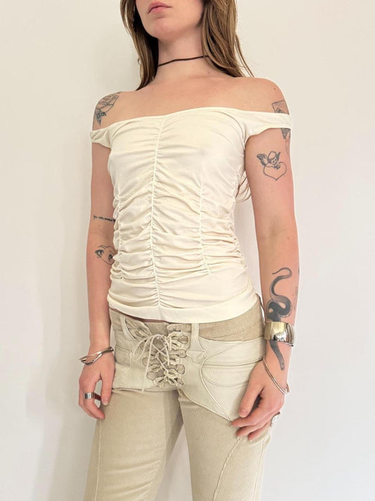 vintage cream ruched tank