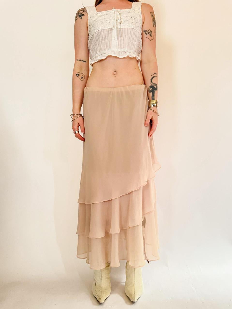 vintage tiered ruffled maxi skirt