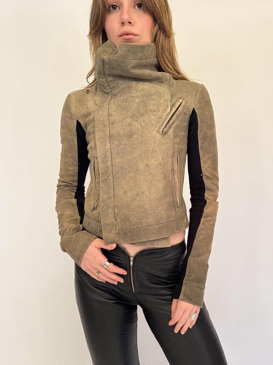 vintage asymmetrical leather moto jacket