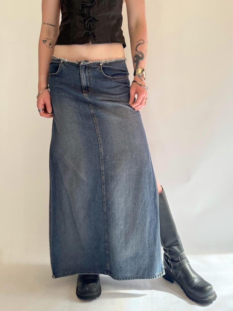 vintage denim maxi skirt