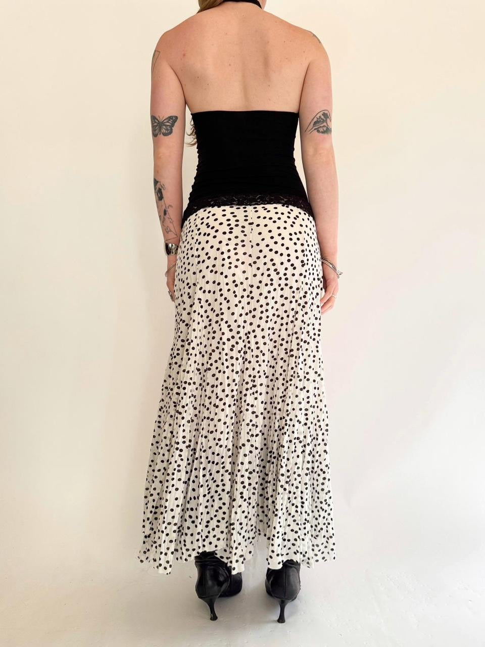 vintage polka dot mesh maxi skirt