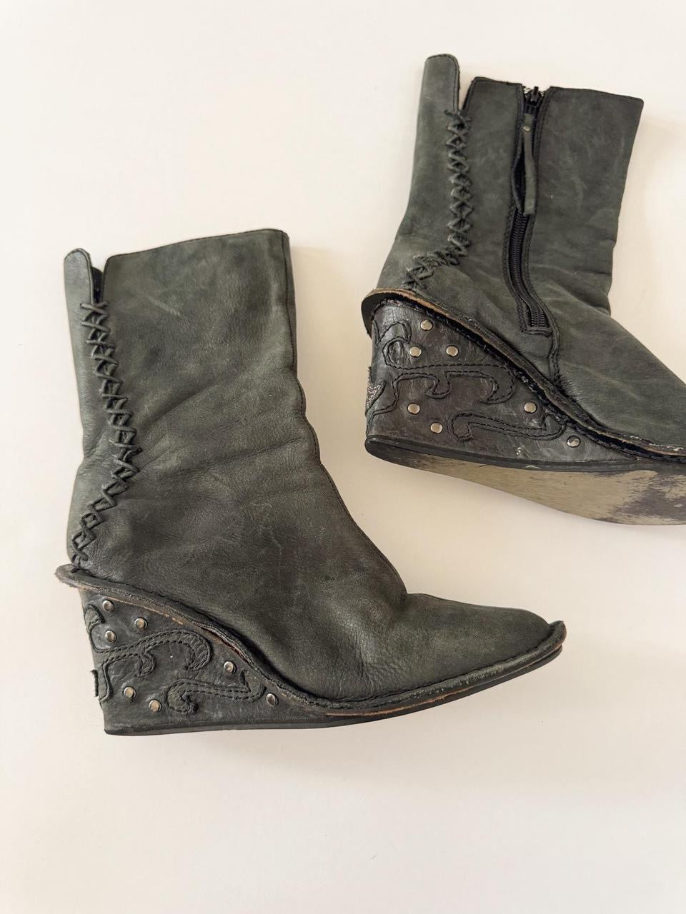 vintage diesel studded wedge boots