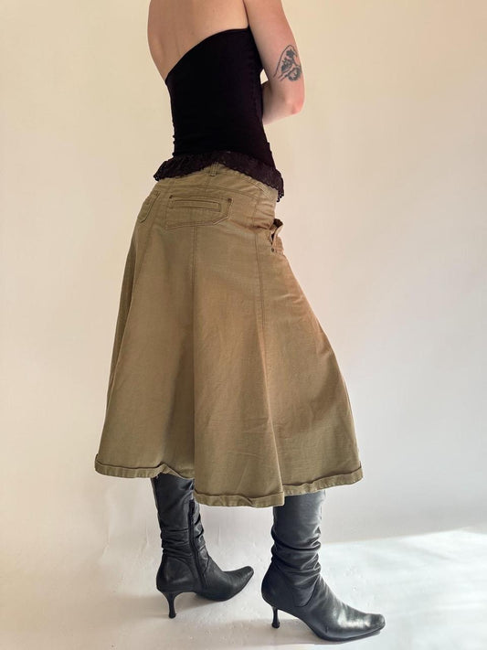 vintage cargo ruffled midi skirt