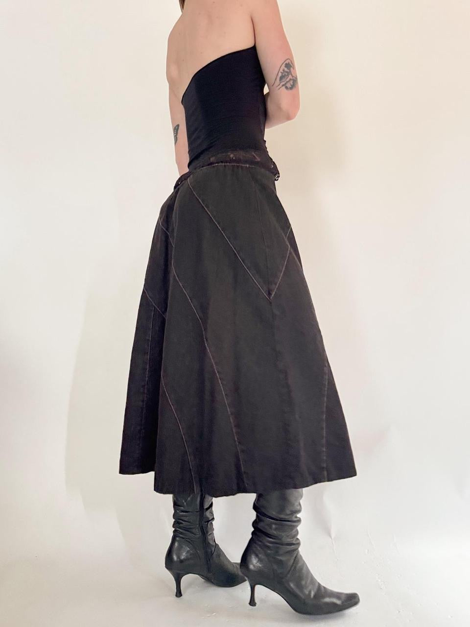vintage subversive denim midi skirt