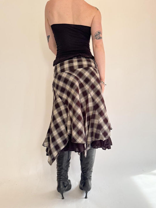 vintage plaid pleated midi skirt