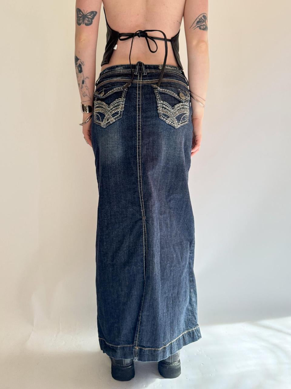 vintage denim maxi skirt