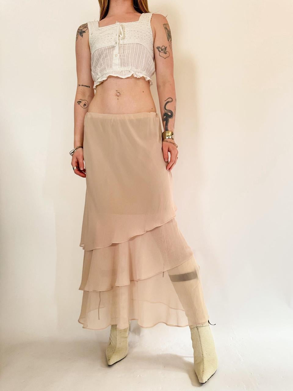 vintage tiered ruffled maxi skirt