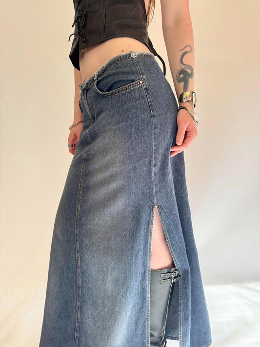 vintage denim maxi skirt