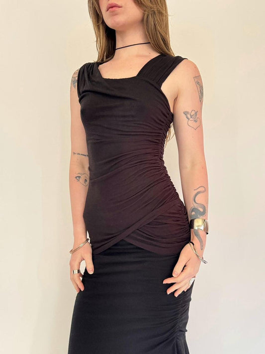 vintage asymmetrical ruched tank top
