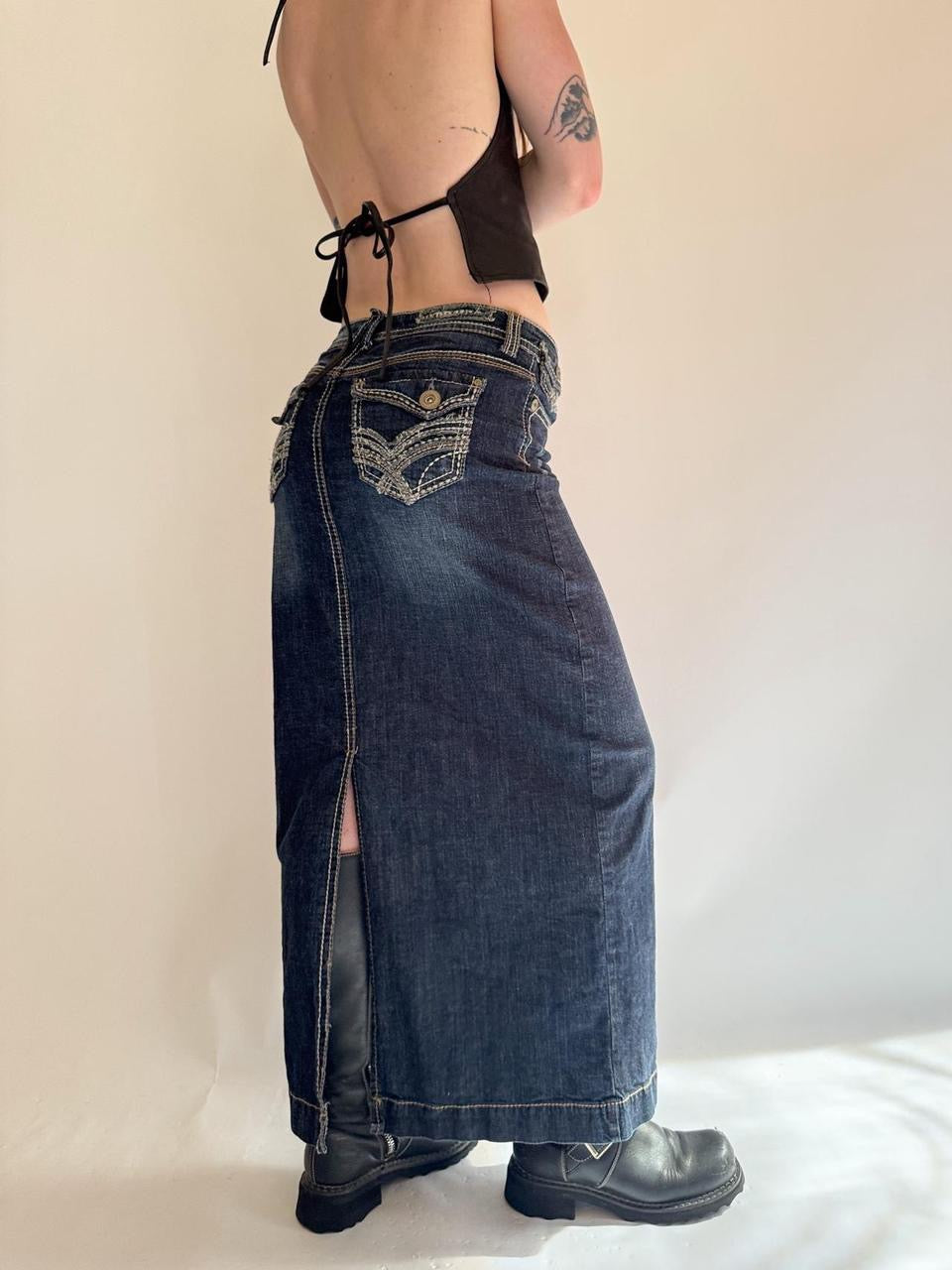 vintage denim maxi skirt