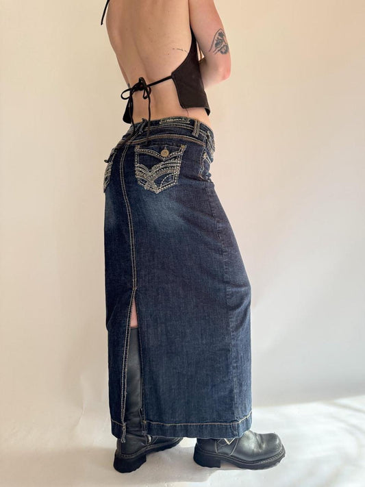 vintage denim maxi skirt