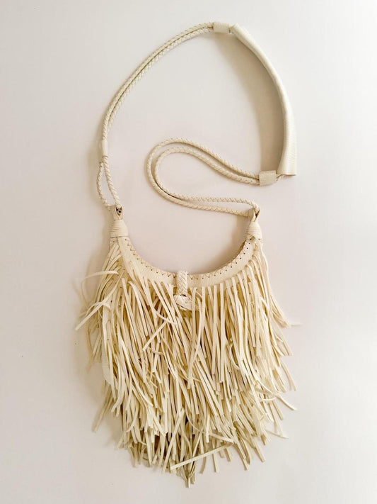 vintage white fringe crossbody bag