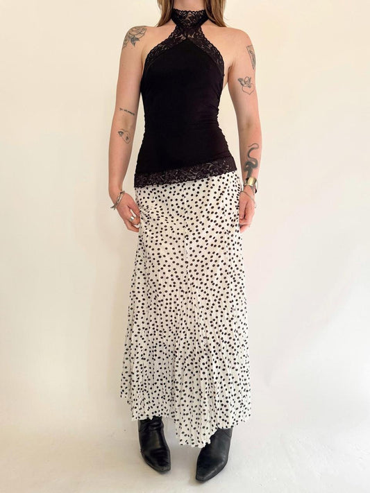 vintage polka dot mesh maxi skirt