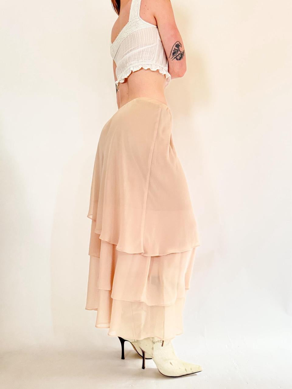 vintage tiered ruffled maxi skirt