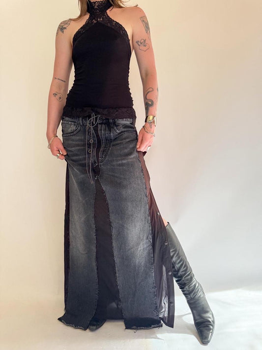 vintage denim maxi skirt