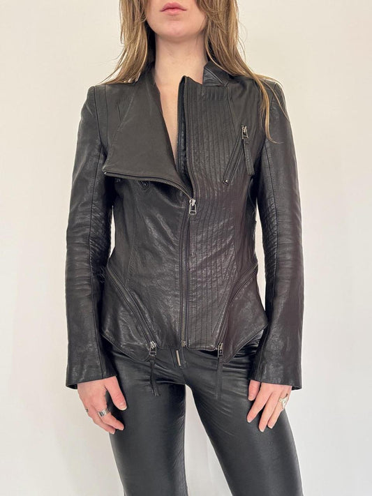 vintage asymmetrical leather moto jacket