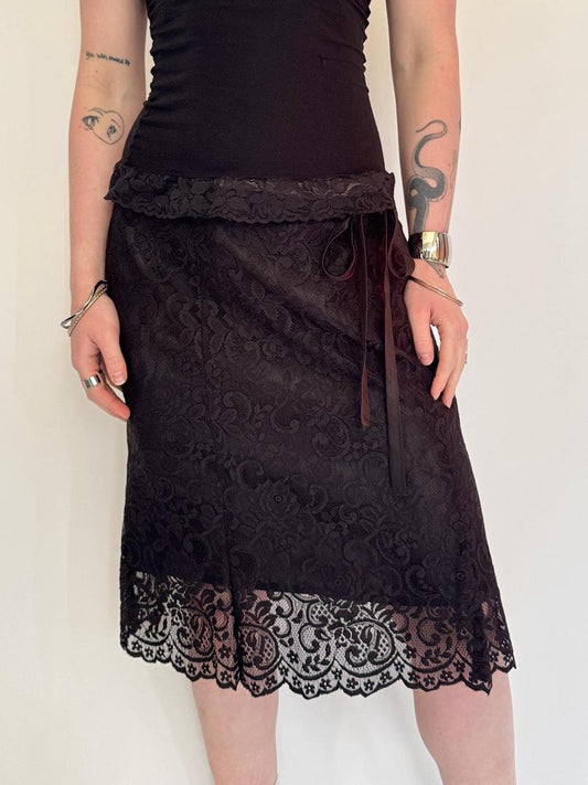 vintage black lace midi skirt