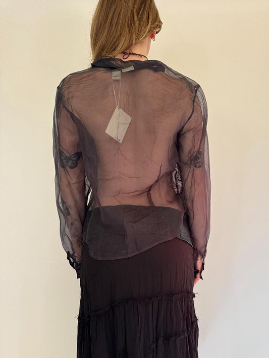 vintage silk mesh button down