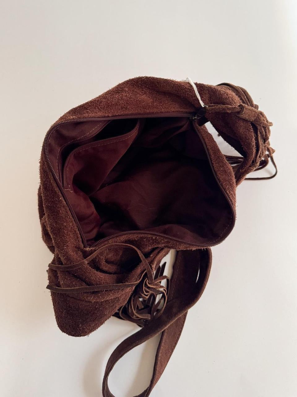 vintage brown suede fringe bag