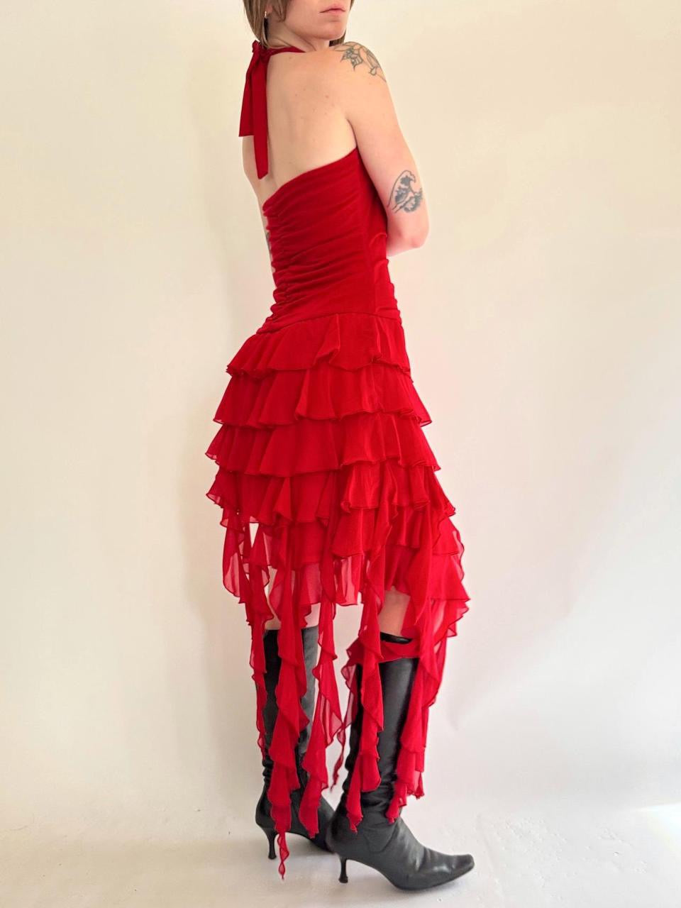 vintage halter ruffled dress