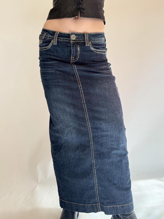 vintage denim maxi skirt