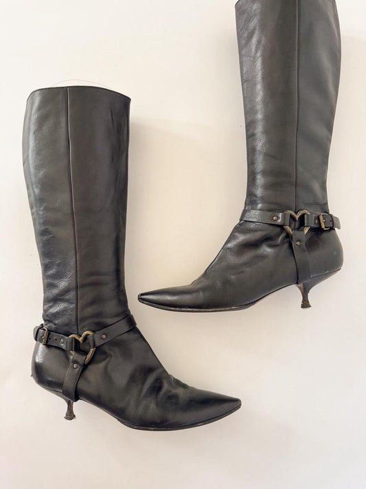 vintage moschino buckle kitten boots