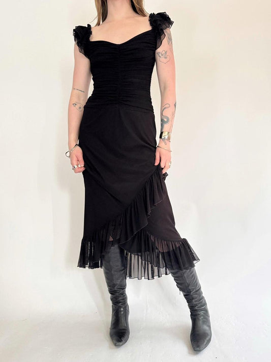 vintage 90s ruffled maxi dress
