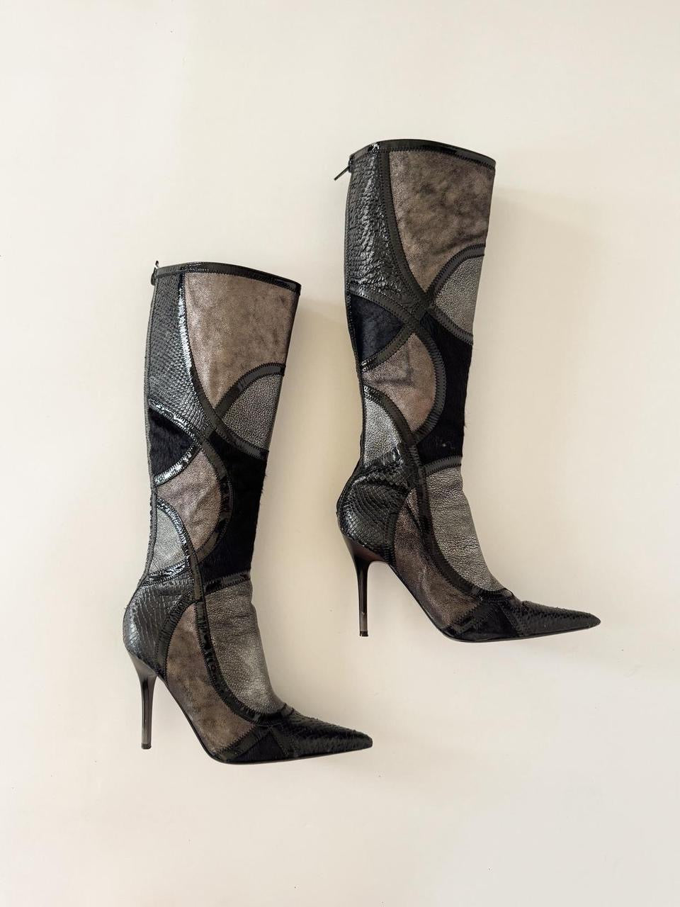 vintage patchwork leather boots