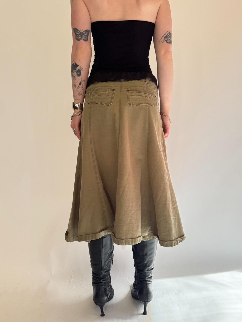 vintage cargo ruffled midi skirt