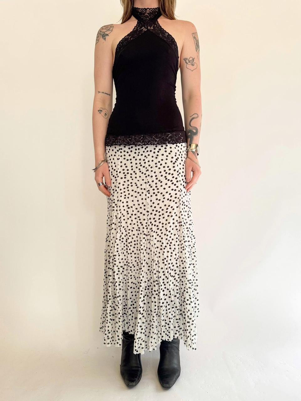 vintage polka dot mesh maxi skirt