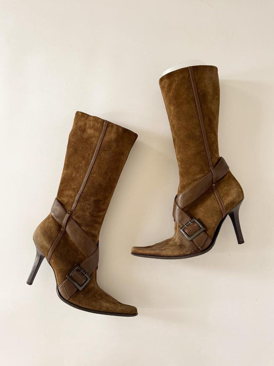 vintage suede kitten heel boots