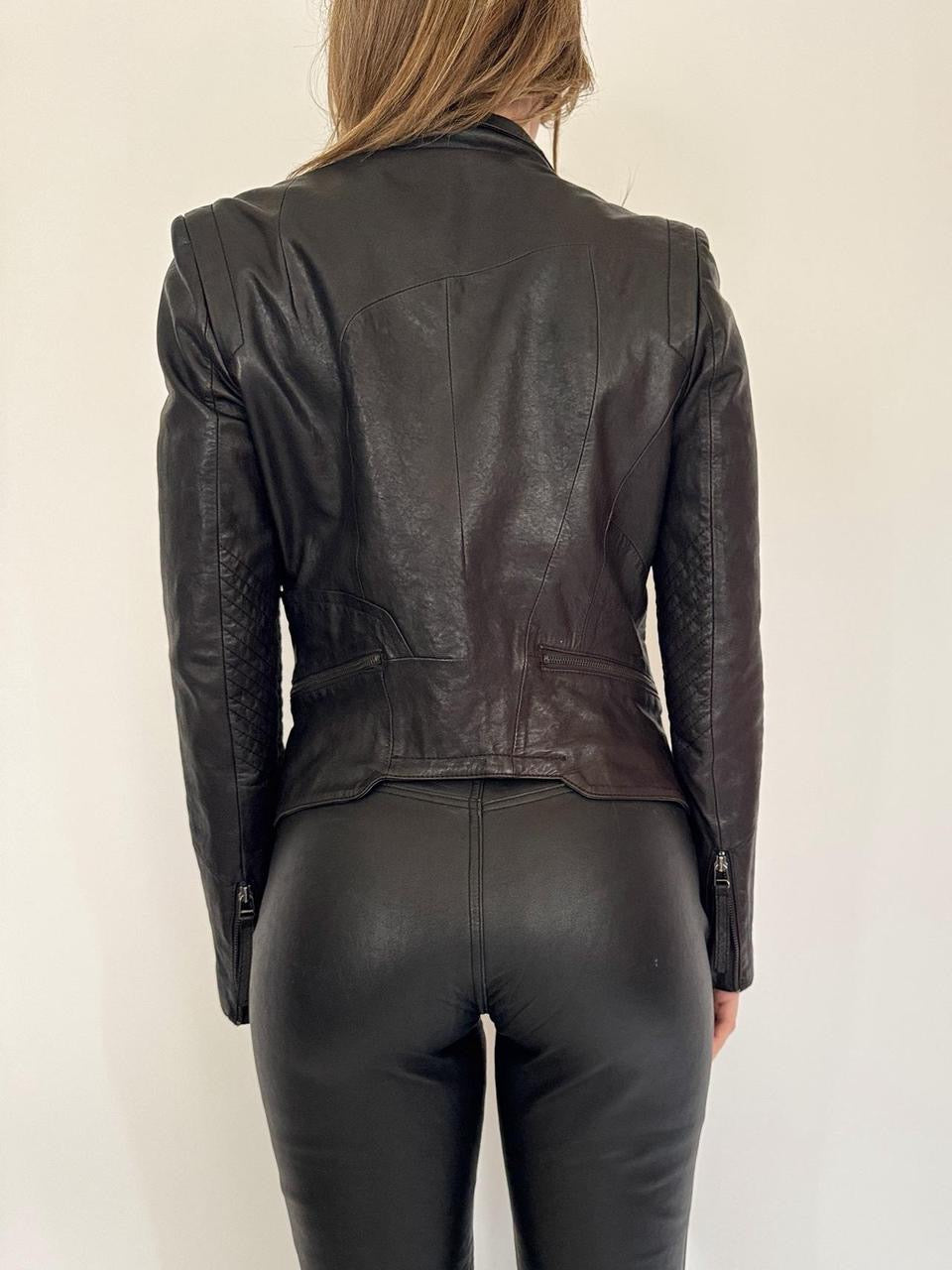 vintage asymmetrical leather moto jacket