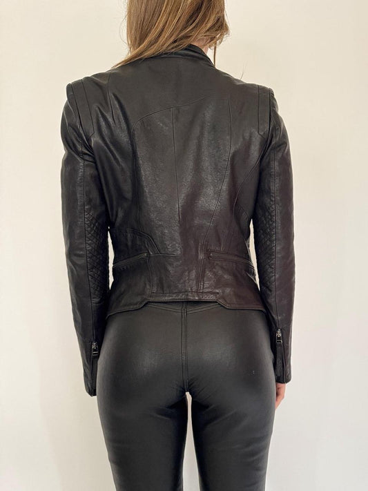 vintage asymmetrical leather moto jacket
