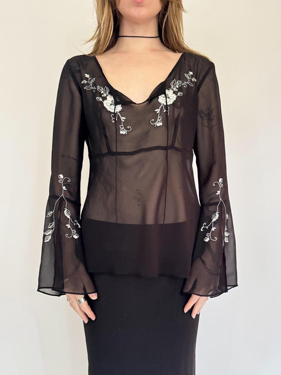 vintage floral flare sleeve blouse